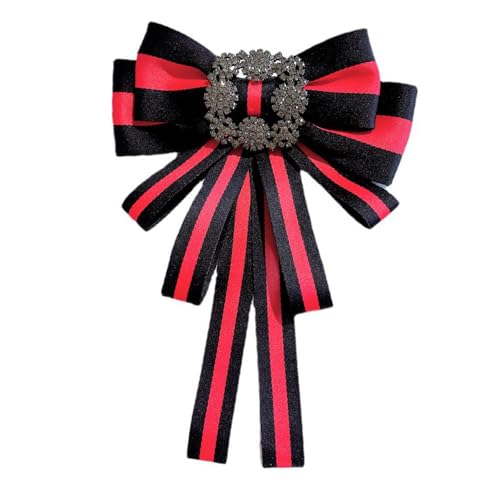 Image of Vintage striped rhinestone Bow Blouse Embellishment Neckline Women's blouse bow tie corsage accessories(multicolour)