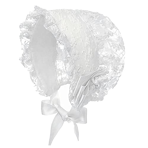 Duoremi Baby Girl's Hat Lace Christening Bonnet Infant Breathable Adjustable Sun Protection Hat For Party White One Size #TOP24