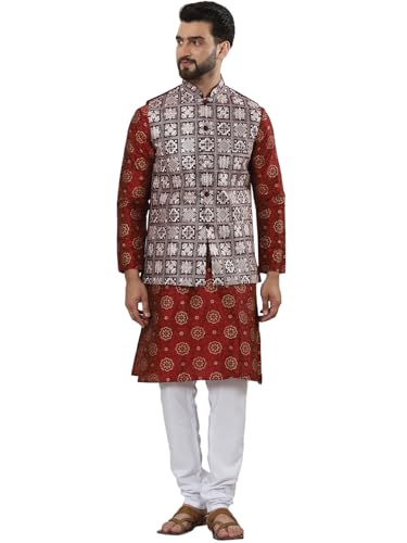 Pyjama Kurta en soie crème et veste Nehru brodée Sojanya l'héritage 1958