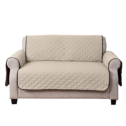 Furhaven Loveseat Slipcover Water-Resistant Reversible Two-Tone Furniture Protector Cover - Espresso/Clay, Loveseat #TOP4