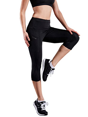 Neleus 3 Pack Workout Running Capris Tummy Control High Waist Yoga Leggings Yoga Pants,9027,Black,Grey,Blue,L,Eu Xl #TOP1