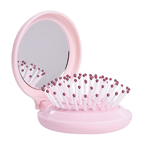 Axnhbubu Folding Travel Mini Hair Brush for Women Girls with Makeup Mirror,Massage Hair Brush,Wet Brush Detangling Brush,Pop Up Round Compact Hair Brush Set,Small Portable for Pocket,Purse,Car,Bag,Locker..Glide Through Tangles With Ease For All Hair