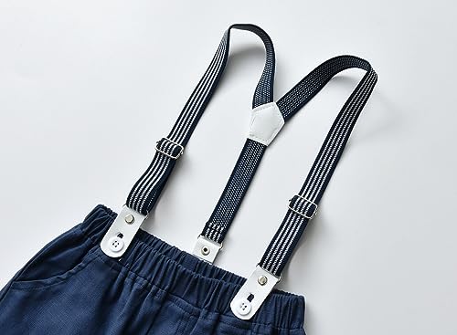 Image of Boarnseorl Baby Boys Pants Sets, Infant Long Sleeve Shirt + Pants + Bow Tie + Suspenders Outfits