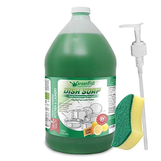 GreenFist Green Dish Soap [ Lemon Scent ] Manual Pot & Pan Professional Detergent Liquid Refill Pot & Pan Dish-Wash - Light or Heavy Use , 128 ounce ( 1 Gallon) (1 Gallon W/ Sponge & Pump)
