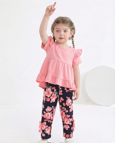 Image of Weebaby Baby Girl Clothes Infant Toddler Girl Clothing Ruffle Shirt High Low Top Floral Allover Pant Little Girls Clothes