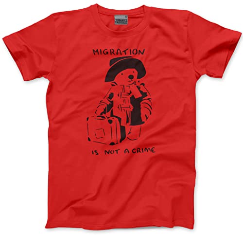 Image of HotScamp Migration is not a Crime Banksy Men's Unisex T-Shirt - red X-Large