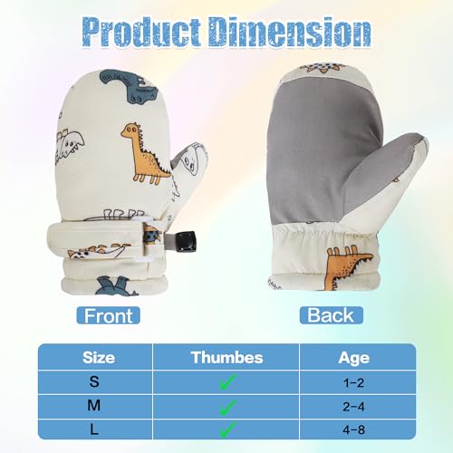 Toddler Mittens Dinosaur Snow Gloves for Toddler Baby girls Lined Fleece Gloves Baby Mittens Kids Winter Snow Gloves White 2-4 Years4
