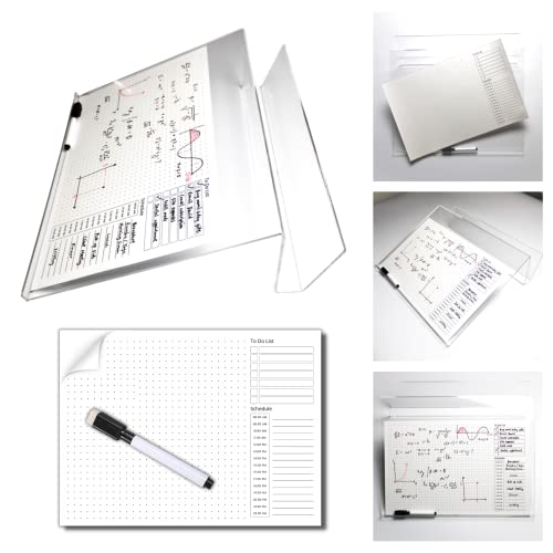 SILLY MONKEY Ergonomic Writing Slant Board Set w/Dry Erase Sticker Sheet & Whiteboard Pen – Integrated Tablet and Book Holder – Clear Acrylic Writing Slope (Upgraded)