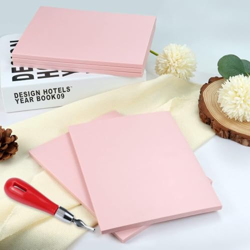Image of 6 Pack 8 inchx6 inch Pale Pink Rubber Stamp Carving Blocks Rubber Carved Brick Soft Rubber Linoleum Block for Craft Project