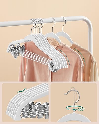 Image of SONGMICS Set of 10 Velvet Trouser Hangers with Adjustable Clips | Non-Slip, Space-Saving, 42.5 cm Long, for Skirts, Coats, Dresses, White, Hangers, Trouser Hanger CRF012W10
