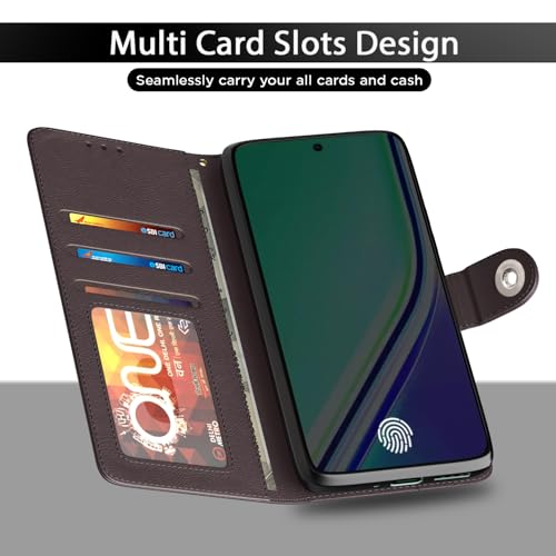 Image of Pikkme Flip Cover for Realme 14 Pro Plus 5G Leather Finish | Inside TPU with Card Pockets | Wallet Stand and Shock Proof | Complete Protection Button Flip Case(Coffee)