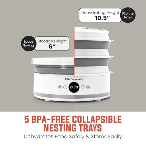 image for Elite Gourmet EFD329WD Digital Food Dehydrator with 5 BPA Free SlimSto