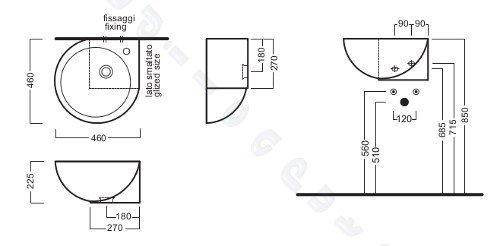 Sanitari bagno You&me lavabo ad angolo sospeso o appoggio montaggio SX