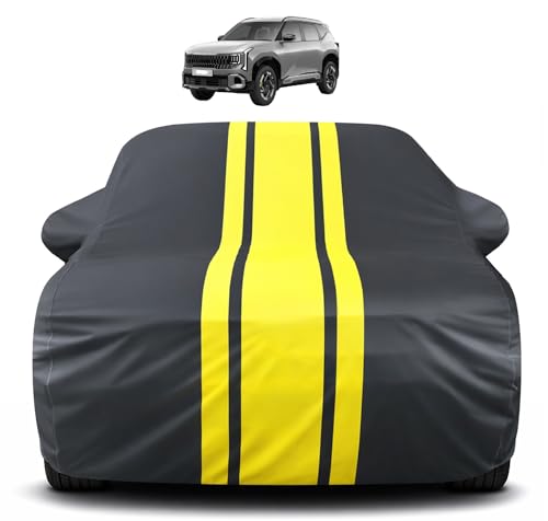 Image of Auto Hub Car Cover Compatible with Kia Seltos (Model- 2026-Till Date) with Mirror Pocket, Soft Cotton Lining, Seltos Car Cover Waterproof - Yellow-Black