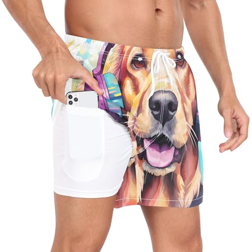 Mens Swim Trunks Quick Dry Swim Shorts with Pockets Liner Dog Golden Retriever3