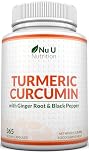 Turmeric and Black Pepper with Ginger Complex - 365 Vegan Capsules - 1 Year Supply - Tumeric Supplement Joints - High Strength Curcumin 95% Extract - Nu U Nutrition