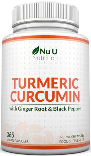 Turmeric and Black Pepper with Ginger Complex - 365 Vegan Capsules - 1 Year Supply - Tumeric Supplement Joints - High Strength Curcumin 95% Extract - Nu U Nutrition
