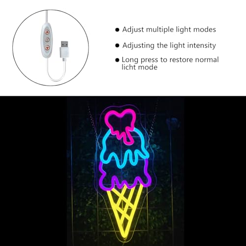 Image of Ice Cream Open Neon Sign for Wall Decor Dimmable Business LED Neon Light for Ice cream Drink Bar Shop Birthday Christmas Party Bedroom USB Powered Neon Art Signs Decor 14.7x6.7 inch