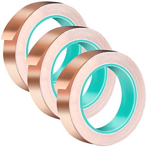 ZOENHOU 3 PCS 1 Inch x 22 Yard Copper Foil Tape with Conductive Adhesive, Copper Foil Sheet Band for Slug Repellent, EMI Shielding, Stained Glass, Paper Circuits, Electrical Repairs