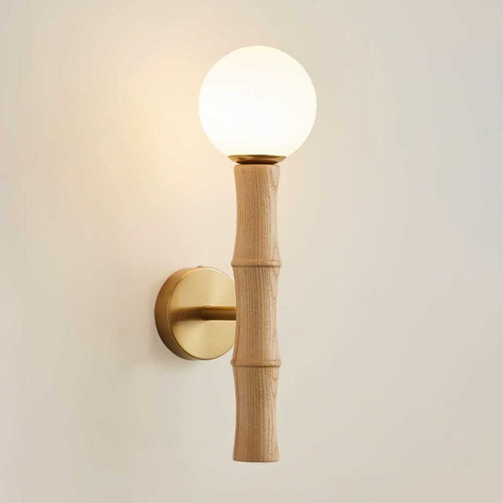 Applique Murale en Forme de Bambou, Applique bougeoir en Bois avec Abat-Jour en Verre, luminaire décoratif pour Chambre d'enfant, Douille G9, Lampe au Design rétro pour Chambre à c