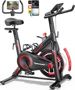 Toputure Exercise Bike with APP, 0-100% Magnetic Resistance Spin Bike with LCD Display, 15kg Flywheel, Ultra-Quiet Indoor Stationary Bike for Home Gym Use, 350lbs Weight Capacity