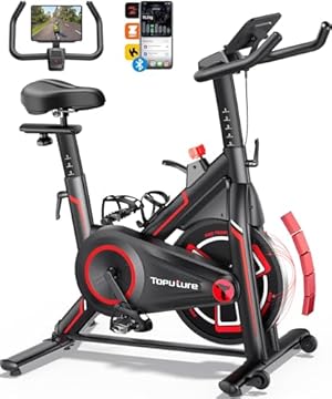 Toputure Cyclette da Casa con App, Cyclette Professionale con Resistenza Magnetica al 100%, Volano da 15 kg, Schermo LCD, Ultra Silenziosa, per Allenamento a Casa, Portata Massima 150kg