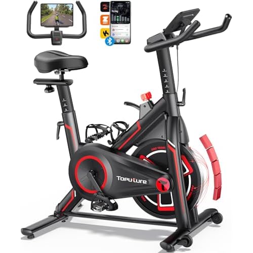 Toputure Exercise Bike with APP, 0-100% Magnetic Resistance Spin Bike with LCD Display, 15kg Flywheel, Ultra-Quiet Indoor Stationary Bike for Home Gym Use, 350lbs Weight Capacity