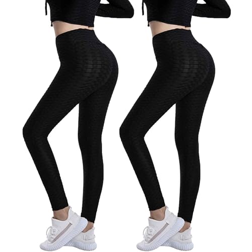 2er Pack Sport Leggings Damen High Waist Sportleggins Frauen Lang Gym Leggings Blickdicht Schwarz Sporthose Elastische Bauchweg Yogahose Fitness Laufhose Grau Streetwear Wanderhose Outdoorhose