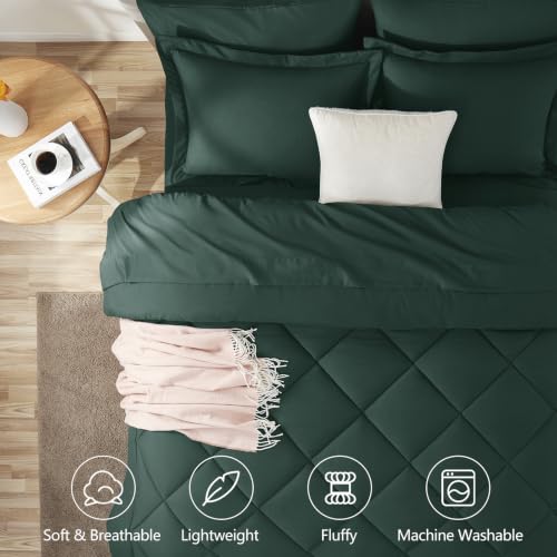 Image of CozyLux Queen Comforter Set Forest Green - Bed in a Bag Queen Size 7 Pieces, Luxury Soft Bed Set for All Seasons, Bedding Set with Down Alternative Comforter, Sheets, Pillowcases & Shams