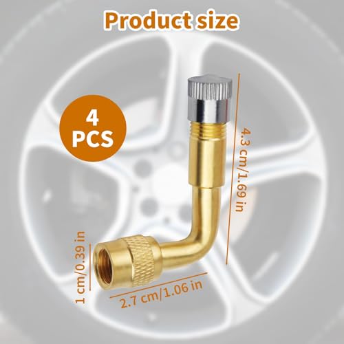Image of 4 Pieces Valve Stem Extenders, Valve Extension 90 Degree Valve Stem Extensions ValveStem Adapter for Dual Wheels Passenger Cars, RV, Stroller, Bicycles, Motorcycles and Trailers