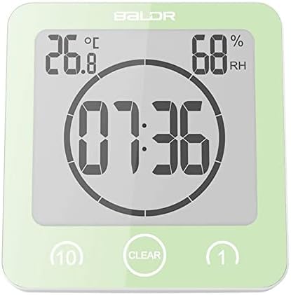 BALDR Digital Shower Clock with Timer - Waterproof Shower Timer for Kids and Adults - Bathroom Clock That Displays Time and Temperature - Battery Operated Digital Clock and Waterproof Timer - Green