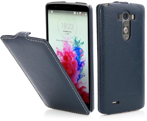 StilGut Funda UltraSlim Plegable de Cuero Genuino para el LG G3, Azul Marino