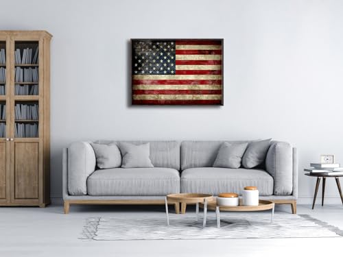 Image of Pyradecor Walnut Framed Canvas Wall Art Old Vintage American Flag Canvas Prints Abstract Pictures Paintings for Office Home Decorations
