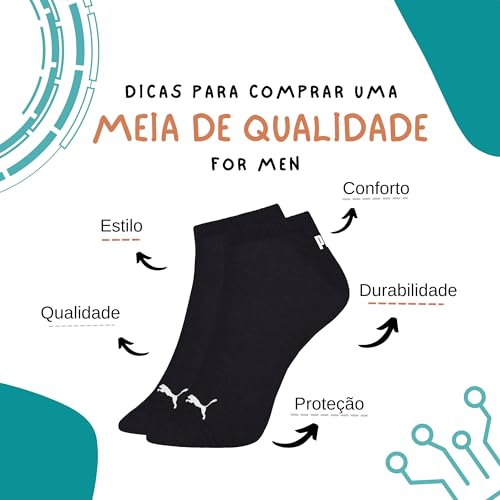 Kit 09 Pares de Meia Puma Soquete Algodão Masculino Adulto | 39-43 | 3 Branca - 3 Cinza - 3 Preta