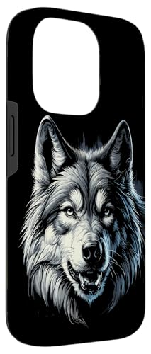 Hülle für iPhone 14 Pro Majestätischer grauer Wolf (Canis Lupus) Portrait-Grafik