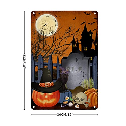Plaque métal Halloween déco murale rétro sorcière chat noir - 3