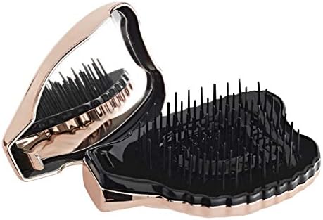 Tangle Angel Detangler hair Brush,Folding Travel Mirror Hair Brushes Pocket Hair Brush Mini Hair Comb Compact(110mm, Rose gold)