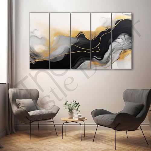 Image of The Castle Decor Marble abstract art painting with frame Big Size 36x60 Wall art for living room,Bedroom,Drawing room,Hotels-Wooden Framed-338