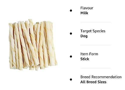 Image of Dog Natural Twisted Rawhide chew Sticks | Calcium White Twisted chew Stick | Fresh & Natural Rawhide Treats for All Dogs Breeds (1000GM)