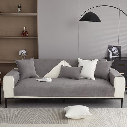 Housse de canapé extensible velours gris 1 2 3 4 places avec coussin - 2