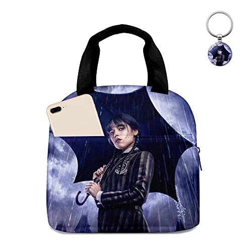 GDFENDU Anime Wednesday Lunch Bag with Keychain,Cute Lunch Box Portable Insulated Lunch Tote Bag Thermal Cooler Bag for Teens Students. (A)
