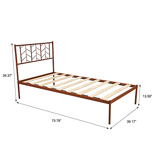 Vintage Look Twin/Queen Metal Bed Frame, Platform Box Spring Needed Metal Bed Frame, For Home Bedroom (Antique Copper(Twin)) #TOP1