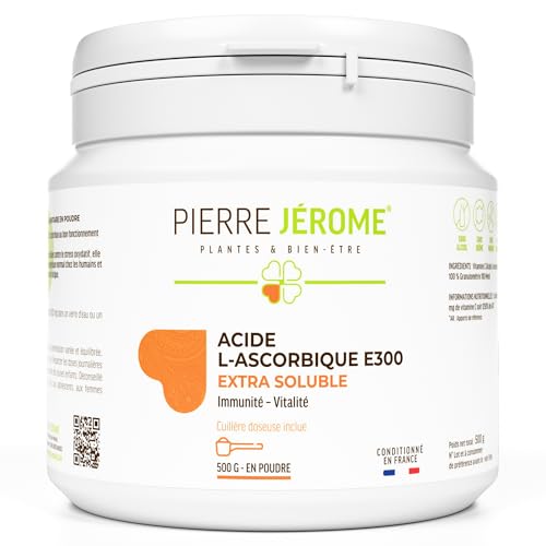 Acide L-Ascorbique E300 Extra Soluble en Poudre Pierre Jérôme - 500 G - Vitamine C Pure et Naturelle - Complément Immunité et Additif Alimentaire - 0.5 KG
