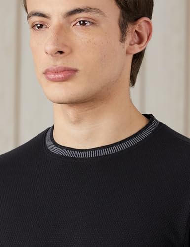 Image of Amazon Brand - Symbol Men's Cotton Rich Relaxed Fit Textured Knit Tshirt | Popcorn Knit Solid Tshirts | Half Sleeves | Textured Knit (Available in Plus Size)