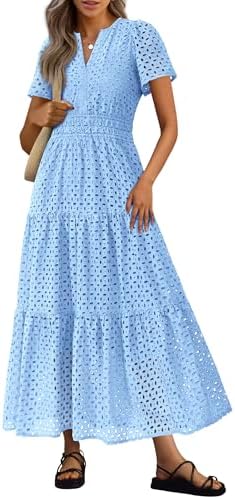 PRETTYGARDEN Womens 2026 Summer Maxi Dress Short Sleeve V Neck Ho...