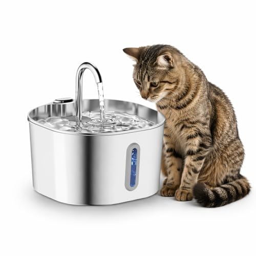 SKY-TOUCH Cat Water Fountain 2.2L Stainless Steel Pet Fountain with Super Quiet Pump Indoor Automatic Water Dispenser for Cats Dogs & Multiple Pets 18x18x12cm