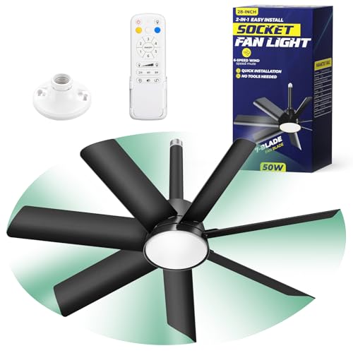 Orbecco 28in Socket Fan Light, 4000LM Ceiling Fans with Lights and Remote, 3000K-6500K 3 Colors 6...