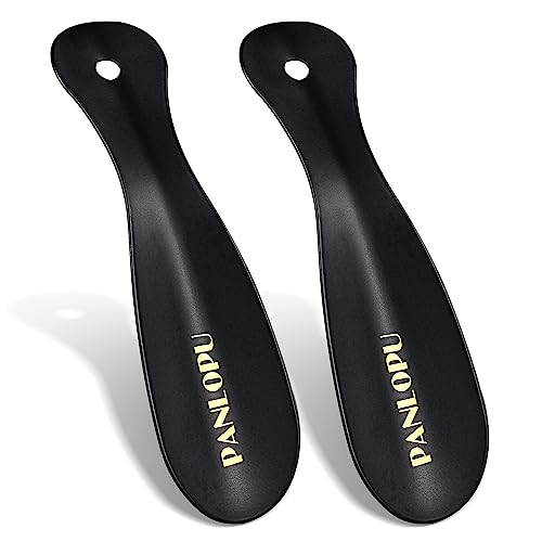 PANLOPU Metal Shoe Horn 7.5Inch Portable Quality Stainless Steeln Shoe Horn Fashion Travel (2 Pack Black)