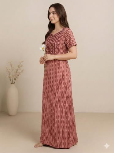 Image of Bahumaan Pure Cotton Nighty for Woman | Floral Gown for Women Nightwear with Pocket | Cotton Nighty for Women Stylish | Perfect for Daily Comfort | Maxi Women