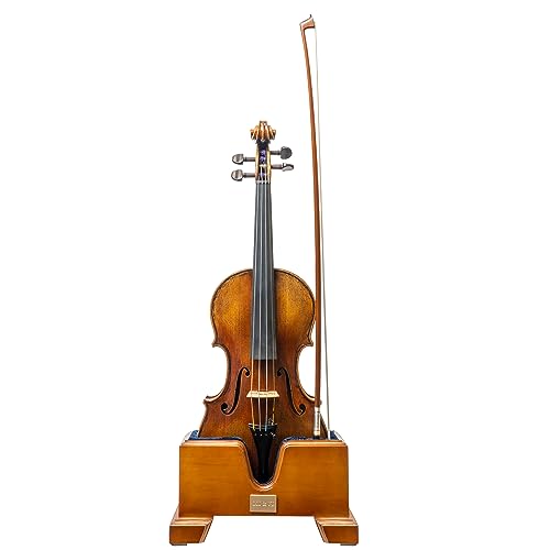 MI&VI Classic Wooden Violin Box Stand 4/4 Full Size - Persian Blue Velvet Plush Cushion Wood Violin Stand with Bow Storage Holder Slot Included